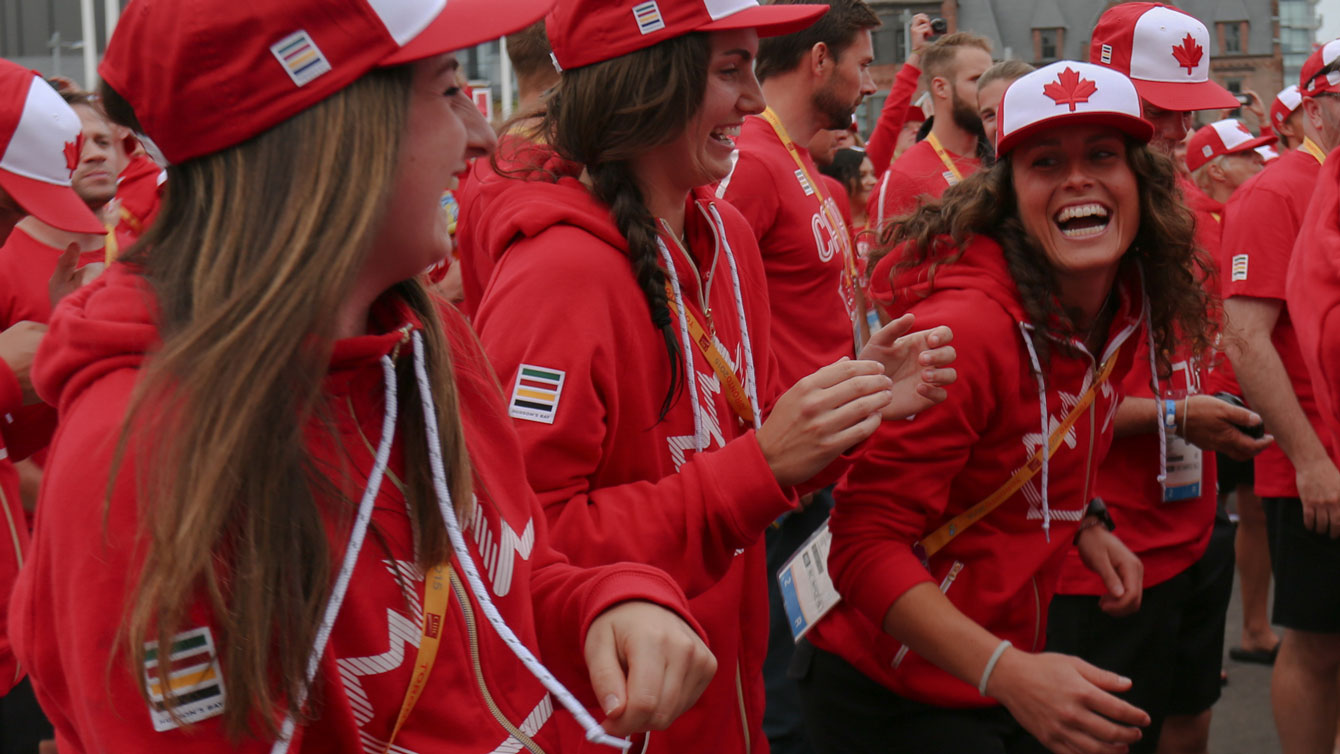 Members of the women's field hockey team at the athletes' village opening for Toronto 2015 Pan American Games (Photo: Alexandra Fernando). 