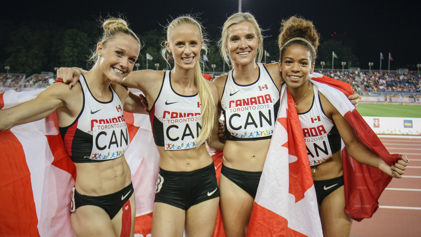 Team Canada women's 4x400m team at Toronto 2015 Pan American Games on July 25, 2015. 