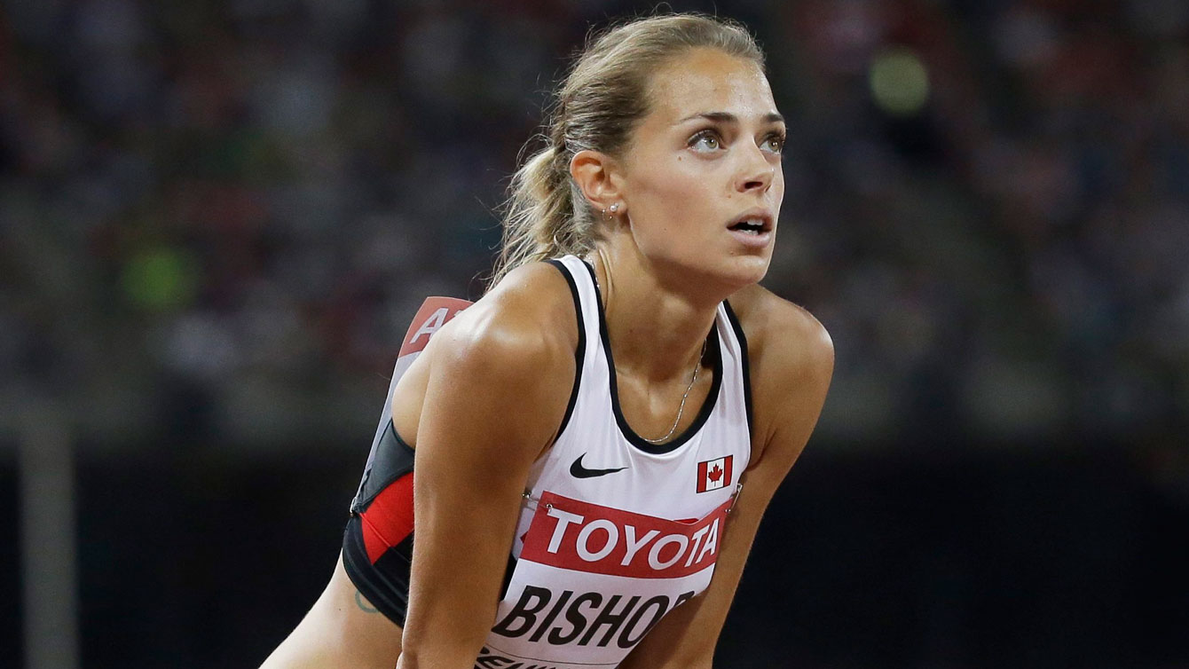 Melissa Bishop waits for her official time and placing following the IAAF World Championships in Athletics 800m semifinals on August 27, 2015 in Beijing, China. 