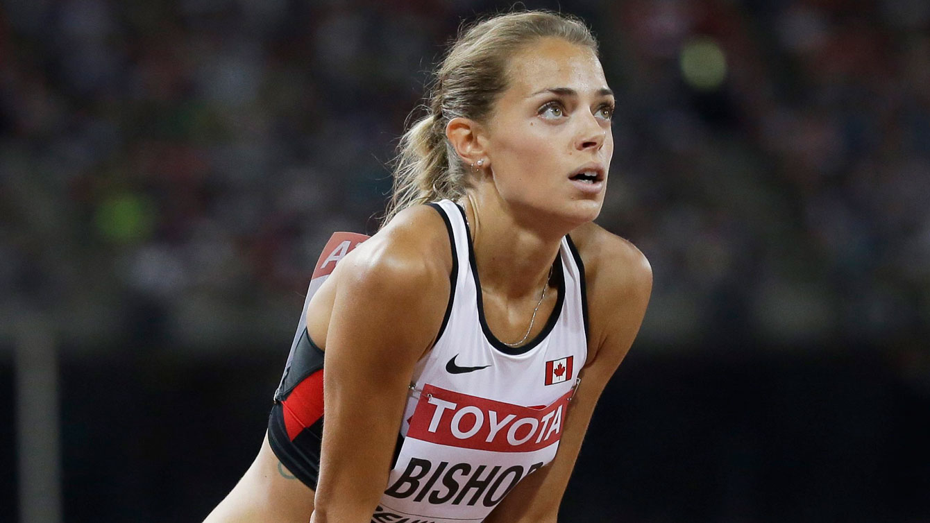 Melissa Bishop waits for her official time and placing following the IAAF World Championships in Athletics 800m semifinals on August 27, 2015 in Beijing, China.