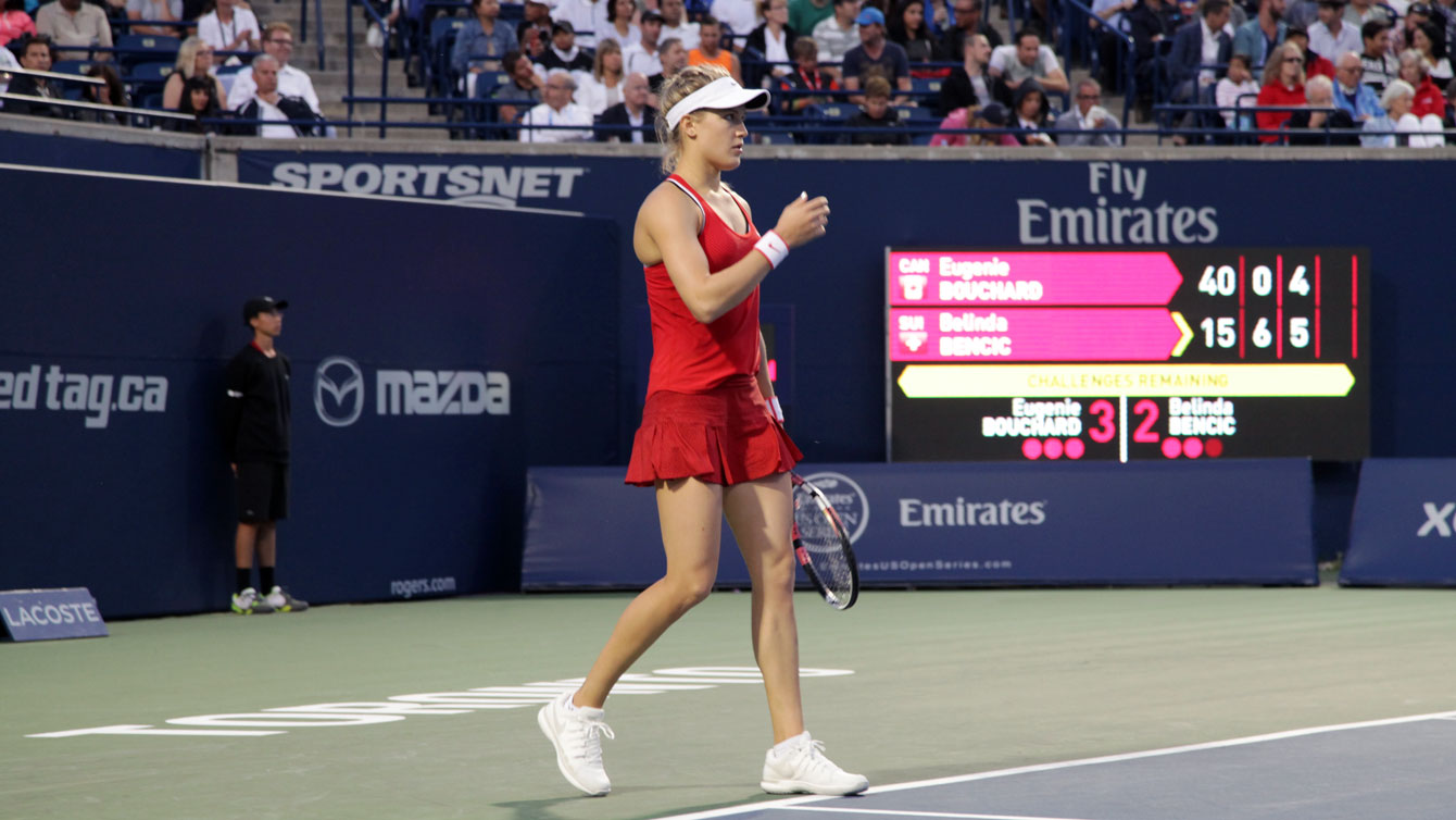Eugenie Bouchard at the Rogers Cup on August 11, 2015. 