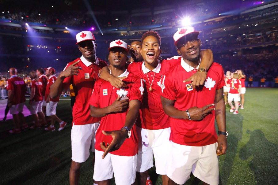 Canadian athletes enter the field during the closing ceremony at the Toronto 2015 Pan Am Games