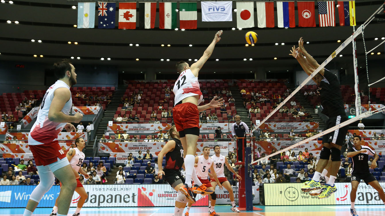 Gavin Schmitt goes up for a spike against Egypt at the FIVB World Cup on September 9, 2015 (Photo: FIVB). 