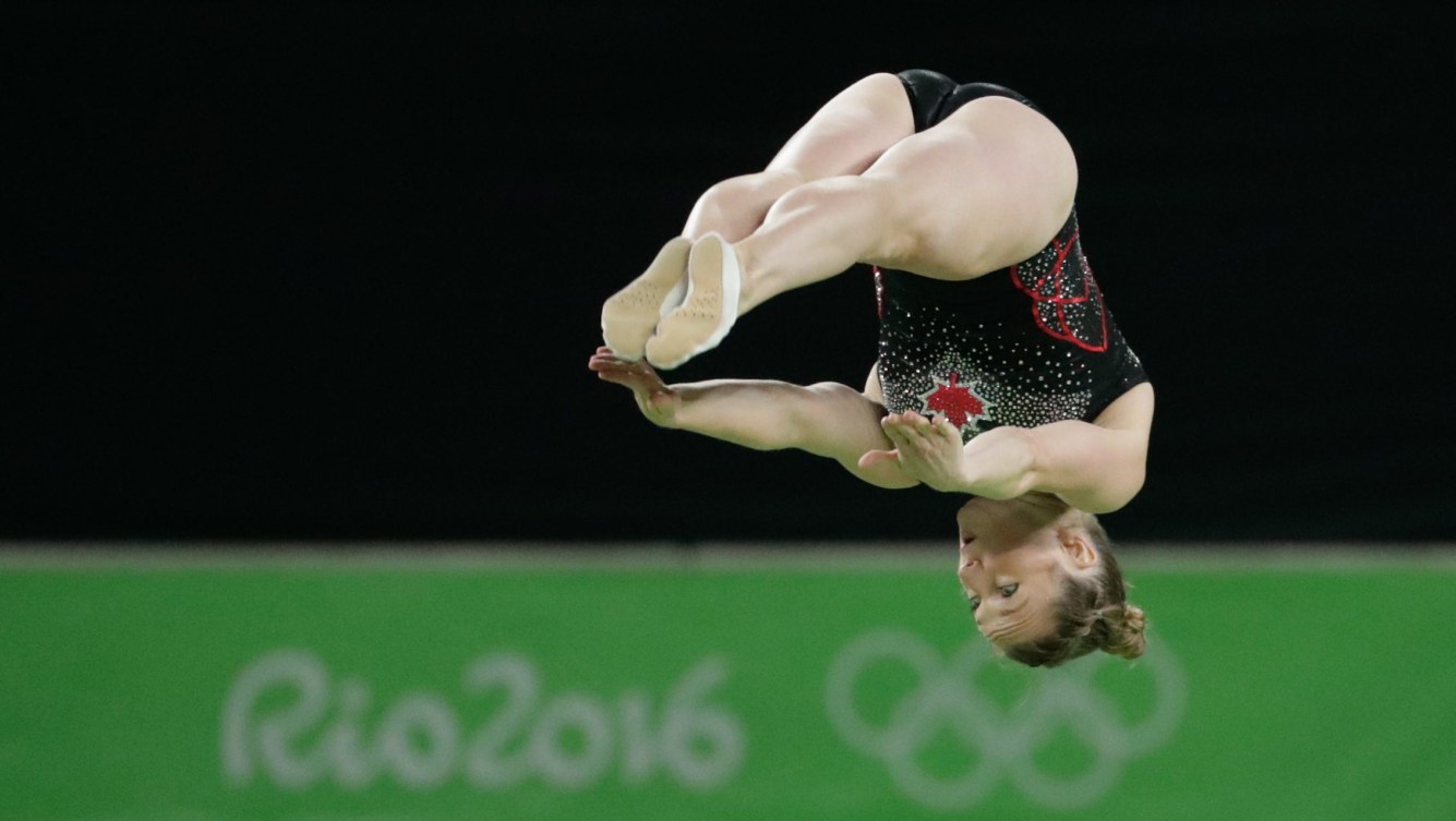 Rosie MacLennan flipping on trampoline