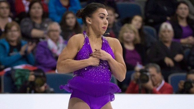 Gabrielle Daleman performs a jump during her short program at Skate Canada International on October 30, 2015 in Lethbridge, Alberta. 