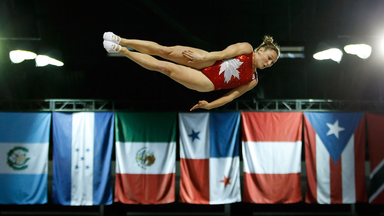Rosie MacLennan competes in the trampoline at the Toronto 2015 Pan American Games on July 19, 2015. 