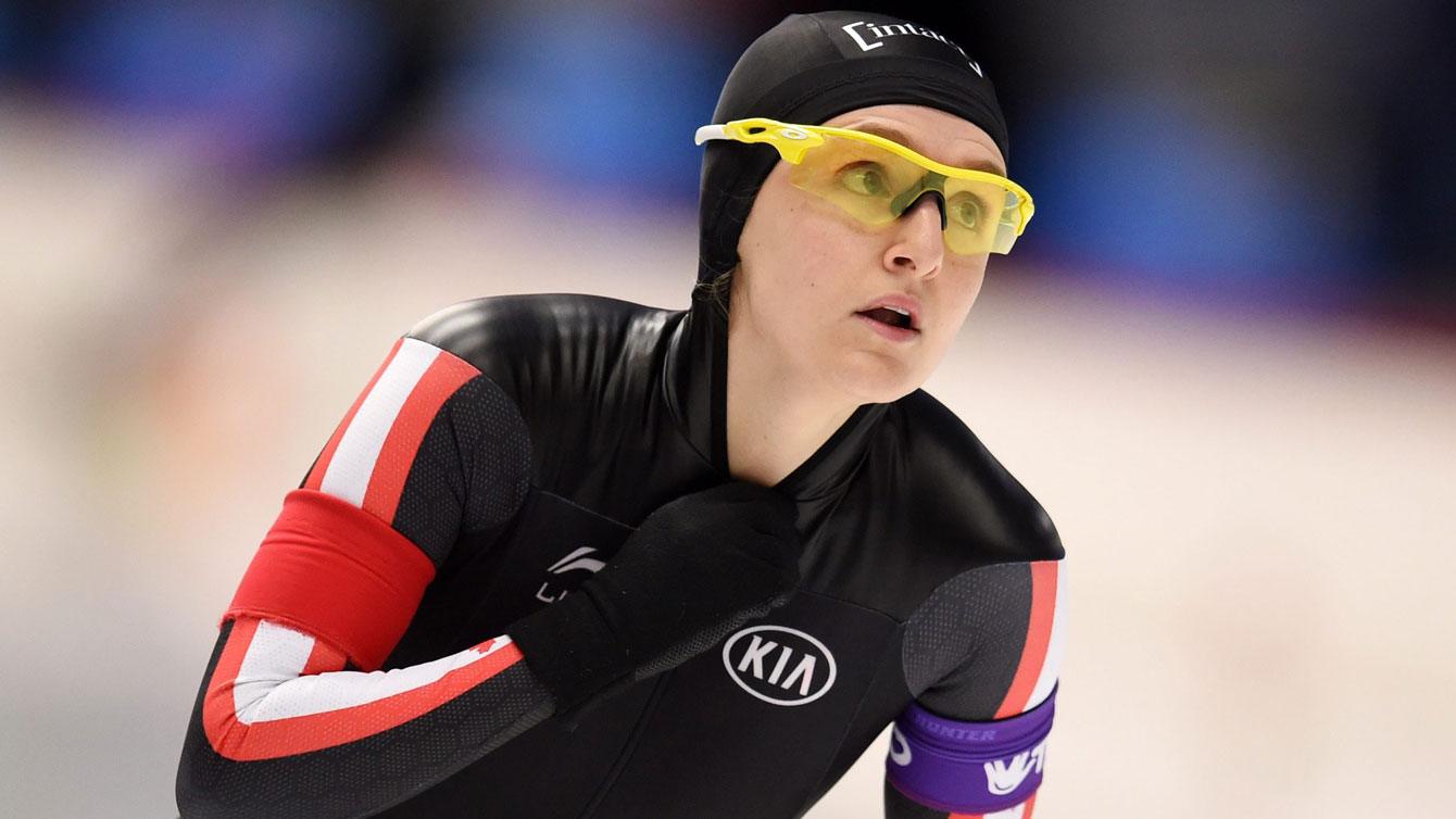 Heather McLean at the long track speed skating World Cup event in Inzell, Germany on December 6, 2015. 