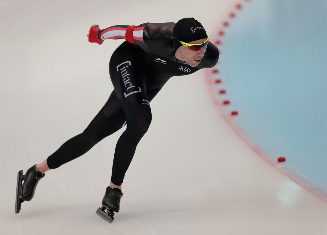 Ted-Jan Bloemen, of Canada, competes to take the silver at the men's 10,000 metres of the World Single Distances Speed Skating Championships in Kolomna, Russia, on Thursday, Feb. 11, 2016. (AP Photo/Ivan Sekretarev)