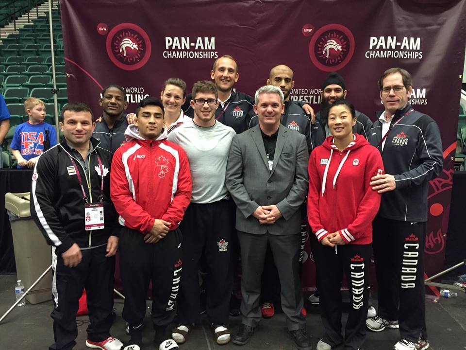 The Canadian men's wrestling team at the Pan American Championship in Frisco Texas on February 18, 2016.