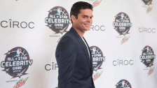 Milos Raonic arrives at the NBA All-Star celebrity game on February 12, 2016 in Toronto.