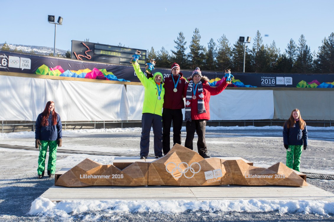 Men's singles luge medallists; The medalists: AUT Bastian Schulte (gold), GER Paul-Lukas Heider and CAN Reid Watts (bronze).