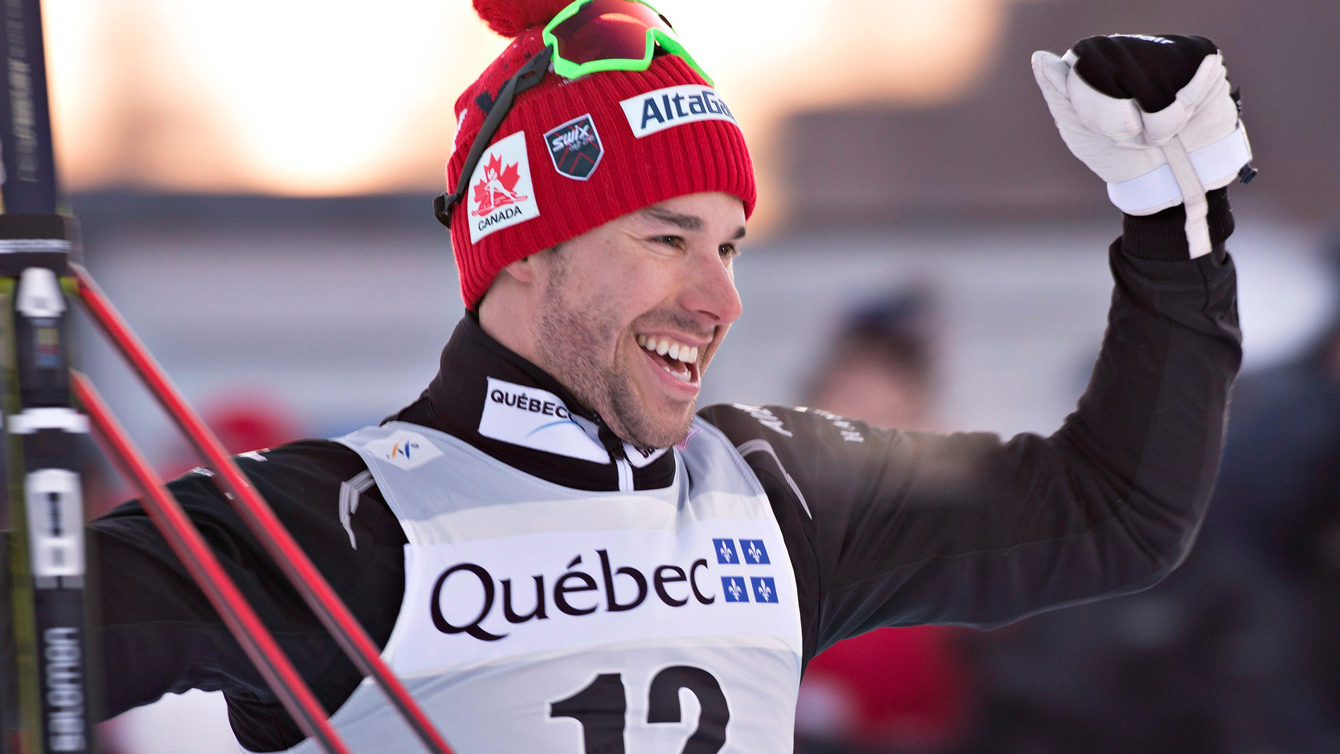 Alex Harvey reacts to his second place finish in the men's 1.7 km sprint at the FIS World Cup on in Quebec City in March 4, 2016. (Jacques Boissinot)