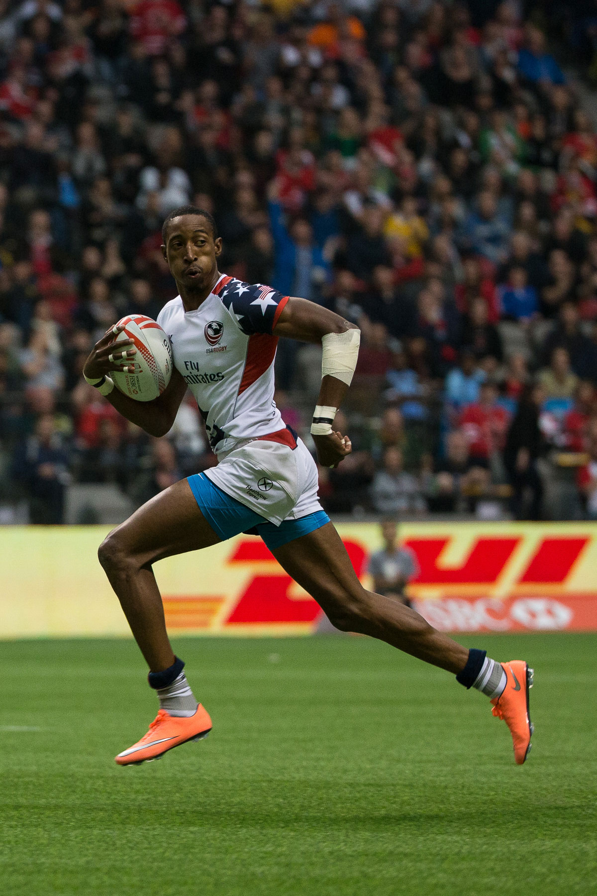 Blink and you might have missed Perry Baker. With 8 tries, Baker was the top try scorer of the tournament (Photo: Derek Stevens via Rugby Canada).