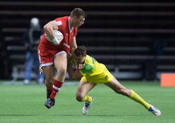 Adam Zaruba, Stephan van der Walt Canada's Adam Zaruba, left, fights off Australia's Stephan van der Walt during World Rugby Sevens Series' Canada Sevens tournament action, in Vancouver, B.C., on Saturday, March 12, 2016. THE CANADIAN PRESS/Darryl Dyck