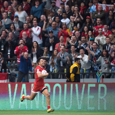 Nathan Hirayama Canada's Nathan Hirayama runs the ball in for a try against England during World Rugby Sevens Series' Canada Sevens bowl semi-final action, in Vancouver, B.C., on Sunday March 13, 2016. THE CANADIAN PRESS/Darryl Dyck