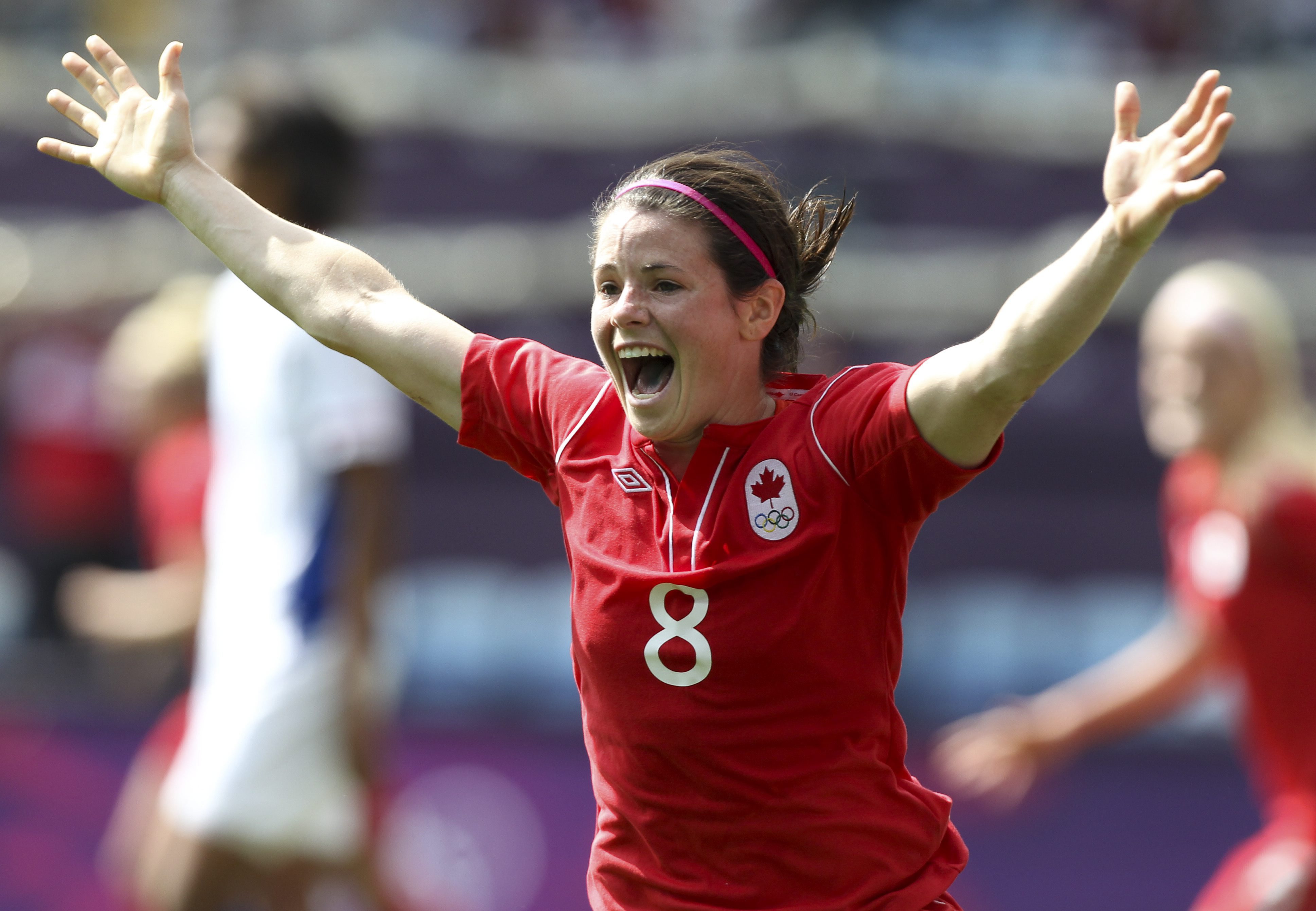 Diana Matheson of Canada celebrates her game winner against France in the bronze medal football match in Coventry at the 2012 London Olympics, Thursday, Aug. 9, 2012. THE CANADIAN PRESS/HO, COC - Mike Ridewood