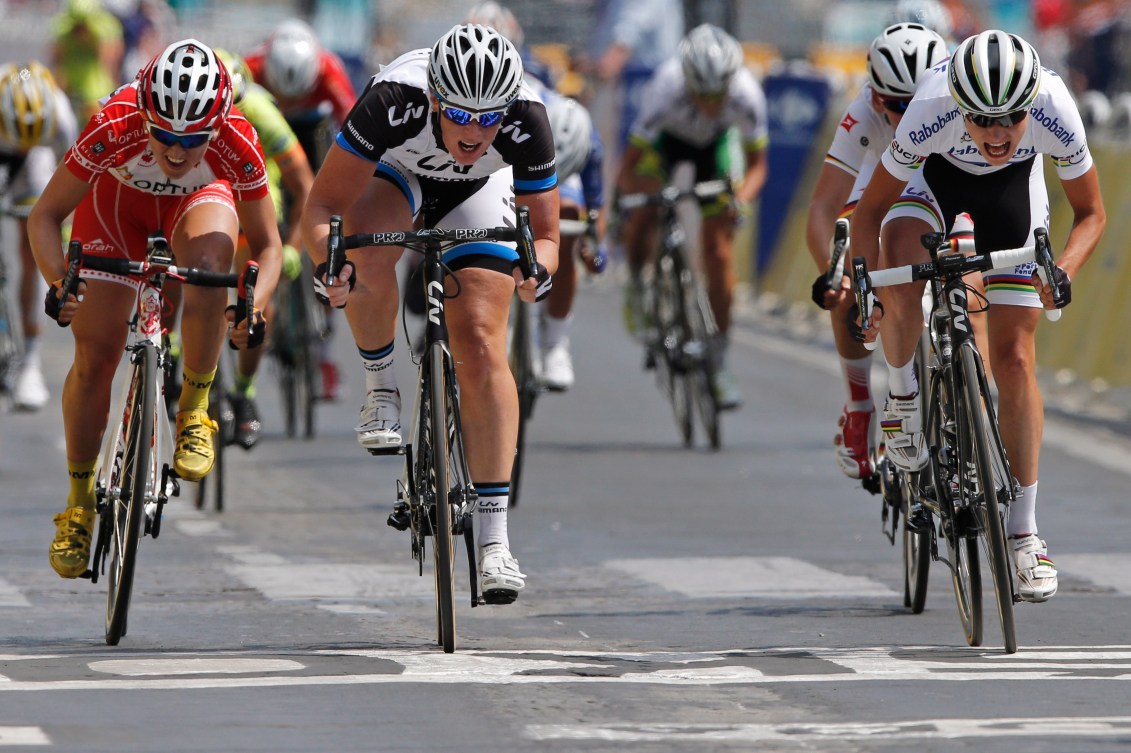 Leah Kirchmann crosses the finish line third