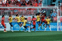 Canada challenging Brazil on a set-piece