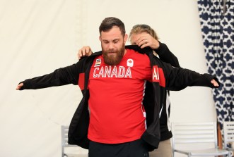 Korey Jarvis receiving his jacket during the wrestling announcement in Niagara on June 22, 2016.