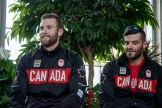 Pascal Lussier and Conlin McCabe watch the Olympic rowing team announcement on June 28, 2016 in Toronto. Photo: Tavia Bakowski