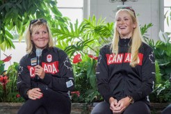 Lindsay Jennerich from women's leightweight double sculls and Cristy Nurse from women's eight at the rowing team announcement on June 28, 2016 in Toronto. Photo: Tavia Bakowski