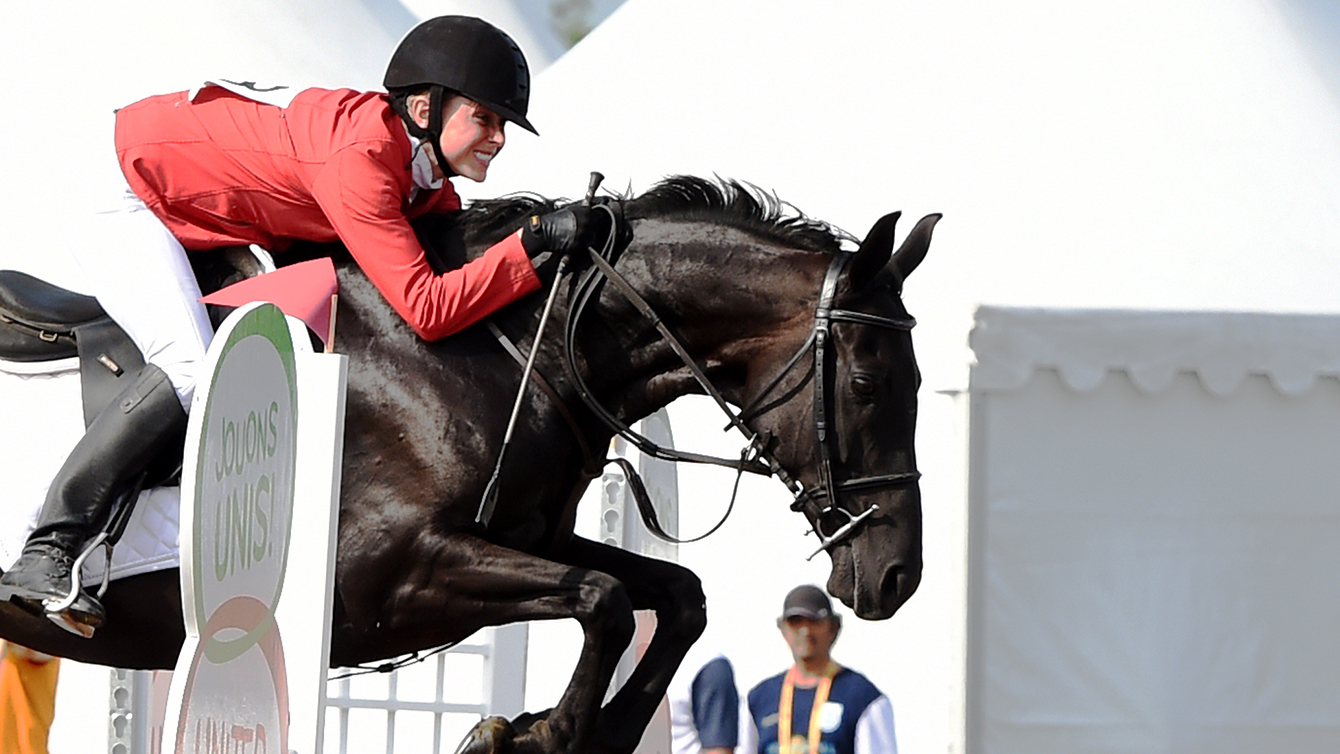 Donna Vakialis competes in the modern pentathlon competition at the Toronto 2015 Pan Am Games