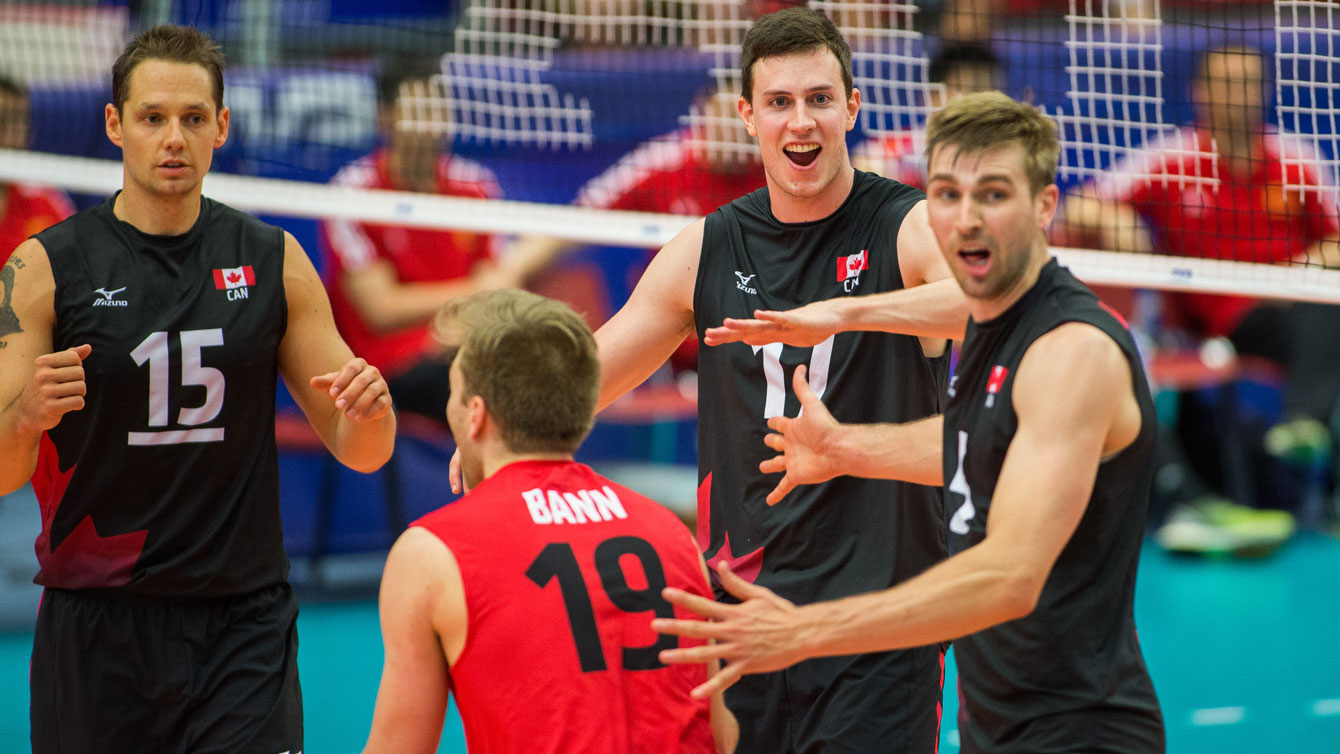 Canada celebrates against China at FIVB World League on June 17, 2016 (Photo: FIVB). 