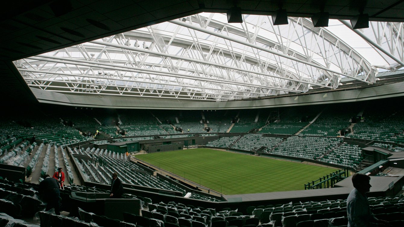 General view of Wimbledon's Centre Court under the new roof on Tuesday, April 21, 2009. (AP Photo/Alastair Grant)