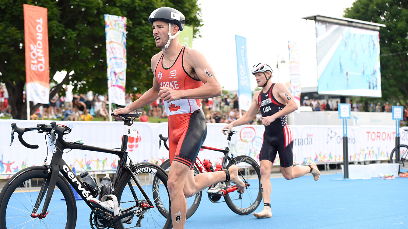Triathlete Andrew Yorke competes at the Toronto 2015 Pan Am Games.