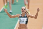 Melissa Bishop crosses the finish line in the senior women 800m run during the Canadian Track and Field Championships and Selection Trials for the 2016 Summer Olympic and Paralympic Games, in Edmonton, Alta., on Sunday July 10, 2016. THE CANADIAN PRESS/Dan Riedlhuber