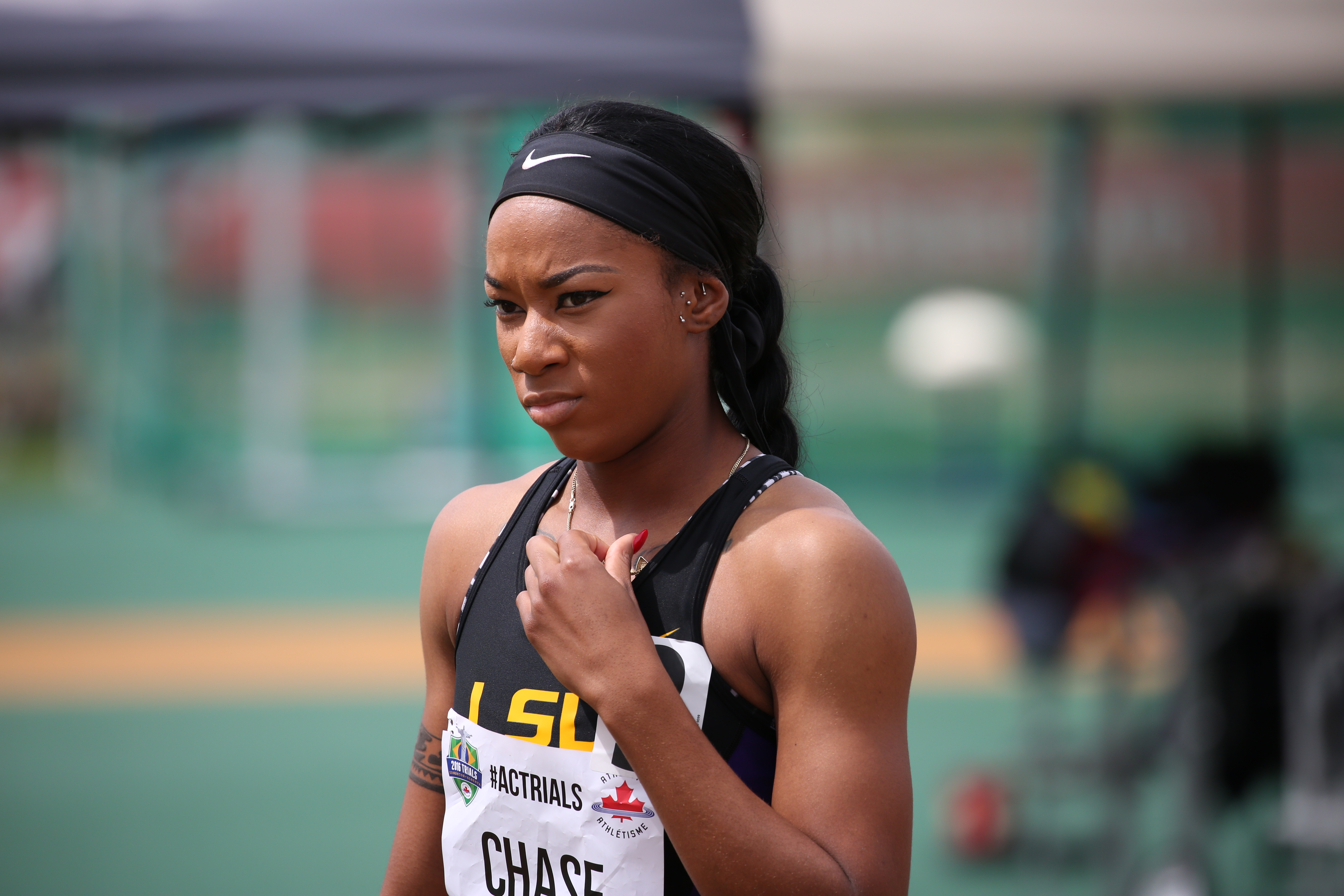 Chance Chase before competing in the 400m hurdles at the Canadian Track and Field Championships and Selection Trials for the 2016 Summer Olympic and Paralympic Games, in Edmonton, Alta. Chase will also be competing in the 4x400m relay (Steve Boudraeu/COC)