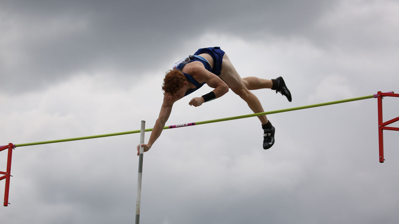 Shawn Barber clears the bar in pole vault at Canadian Olympic trials on July 9, 2016.