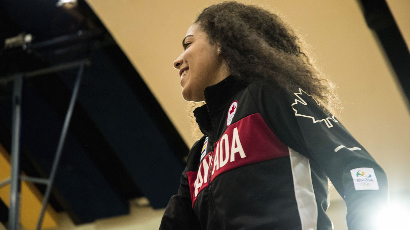 Kia Nurse at the Canadian Olympic women's basketball team announcement on July 22, 2016 in Toronto. (Tavia Bakowski/COC)