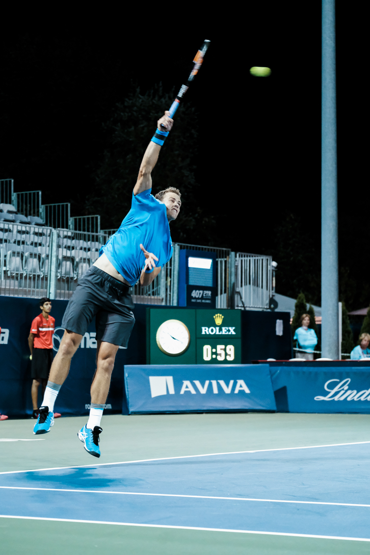 Canada’s Vasek Pospisil in quarterfinals doubles action at the Rogers Cup in Toronto on July 29, 2016. (Thomas Skrlj/COC)