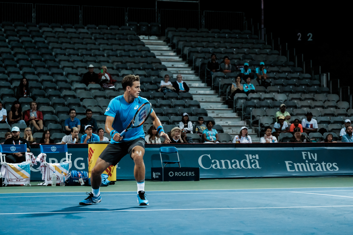 Canada’s Vasek Pospisil in quarterfinals doubles action at the Rogers Cup in Toronto on July 29, 2016. (Thomas Skrlj/COC)