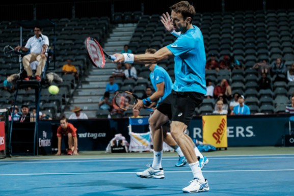 Nestor and Pospisil Canada’s Daniel Nestor in quarterfinals doubles action at the Rogers Cup in Toronto on July 29, 2016. (Thomas Skrlj/COC)
