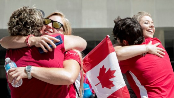 Britt Benn and Kayla Moleschi Britt Benn and Kayla Moleschi saying hello to family and friends before the Team Canada Rugby send-off on July 26, 2016. (Tavia Bakowski/COC)