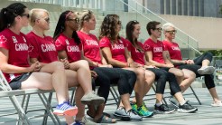 Members of the Rio 2016 Rugby Team for Canada after the send-off at Nathan Phillips Square on July 26, 2016. (Tavia Bakowski/COC)