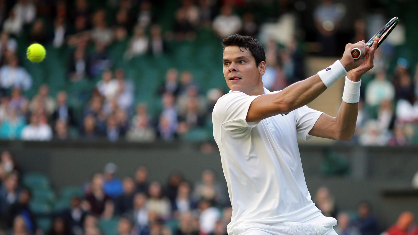 Milos Raonic in the third round of Wimbledon on July 2, 2016.