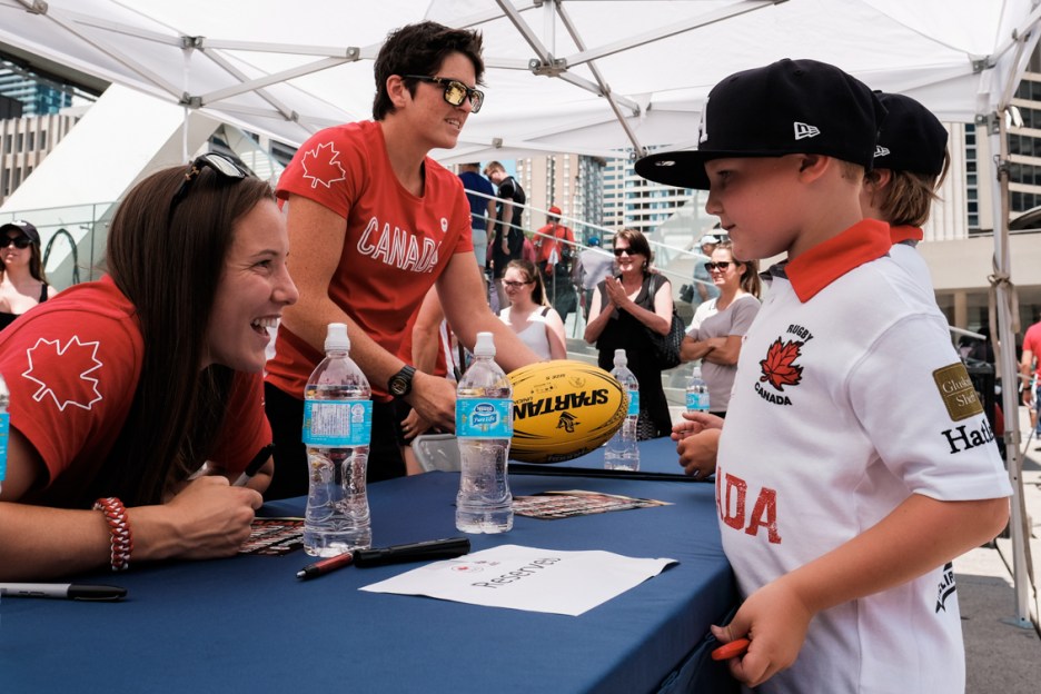 RugbySendoff-4 Canada's Rio 2016 Women's Rugby Sevens send-off at Toronto Nathan Phillips Square on July 26, 2016