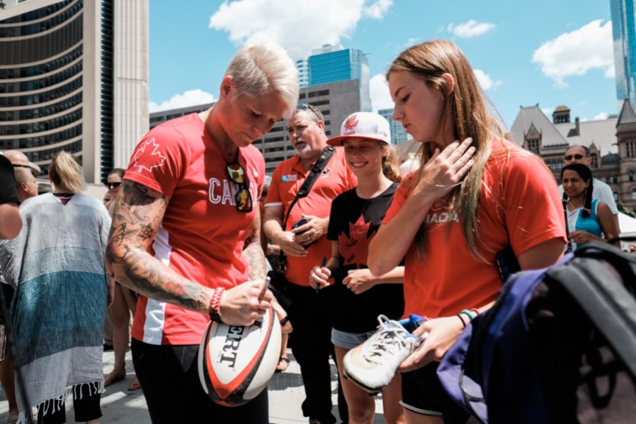 RugbySendoff-9 Canada's Rio 2016 Women's Rugby Sevens send-off at Toronto Nathan Phillips Square on July 26, 2016