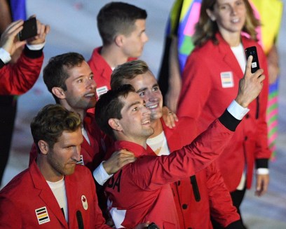 Canadian athletes take part in the opening ceremonies at the 2016 Olympic Games in Rio de Janeiro, Brazil on Friday, Aug. 5, 2016. THE CANADIAN PRESS/Sean Kilpatrick