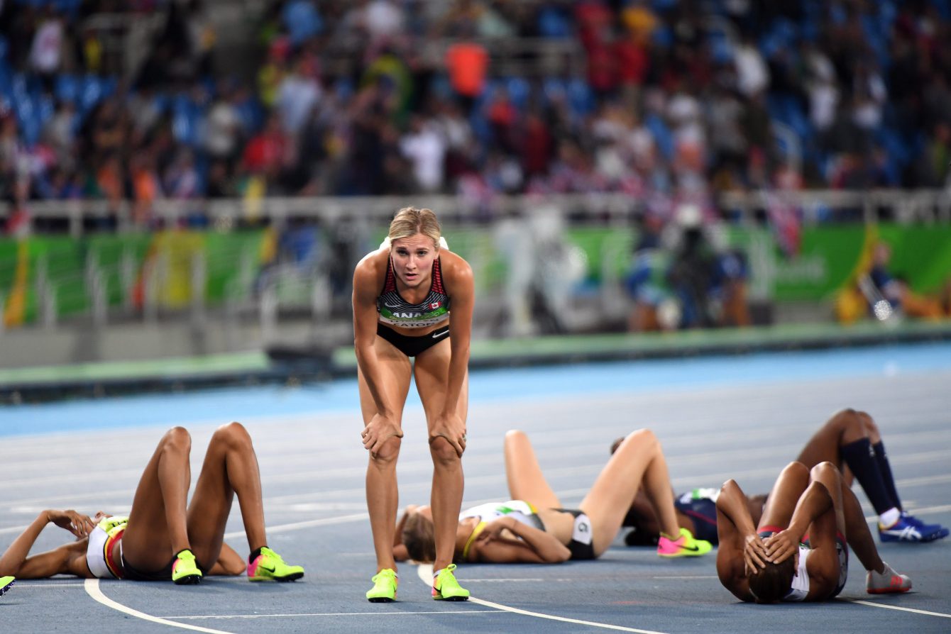 Brianne Theisen-Eaton is last woman standing while her opponents all lie tired on the track