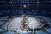 A parade of athletes enters the closing ceremony in the Maracana stadium at the 2016 Summer Olympics in Rio de Janeiro, Brazil, Sunday, Aug. 21, 2016. (AP Photo/Charlie Riedel)