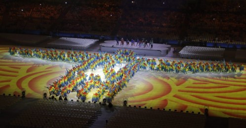 Performers stand in formation of the Christ the Redeemer during the closing ceremony in the Maracana stadium at the 2016 Summer Olympics in Rio de Janeiro, Brazil, Sunday, Aug. 21, 2016. (AP Photo/Chris Carlson)