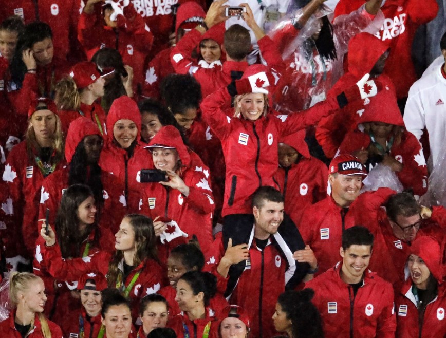 Athletes from Canada march into the closing ceremony in the Maracana stadium at the 2016 Summer Olympics in Rio de Janeiro, Brazil, Sunday, Aug. 21, 2016. (AP Photo/Charlie Riedel)