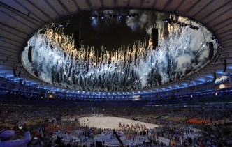 Fireworks explode during the closing ceremony for the Summer Olympics at Maracana stadium in Rio de Janeiro, Brazil, Sunday, Aug. 21, 2016. (AP Photo/Vincent Thian)