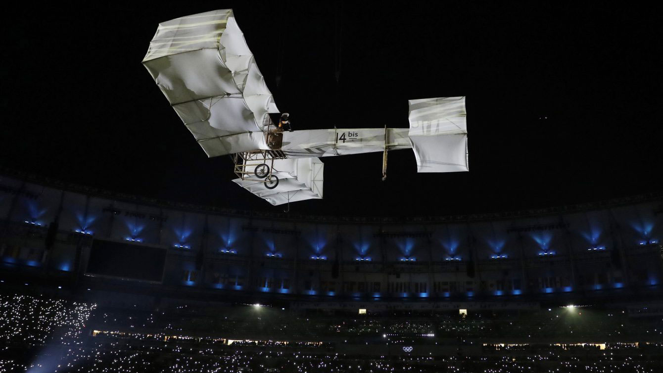 14 Bis flights over Maracana Stadium, Rio 2016 Opening Ceremony (AP Photo/Matt Dunham)