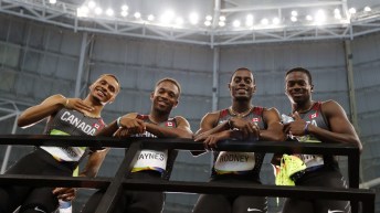 Canada's men's 4x100m relay team posing for a picture