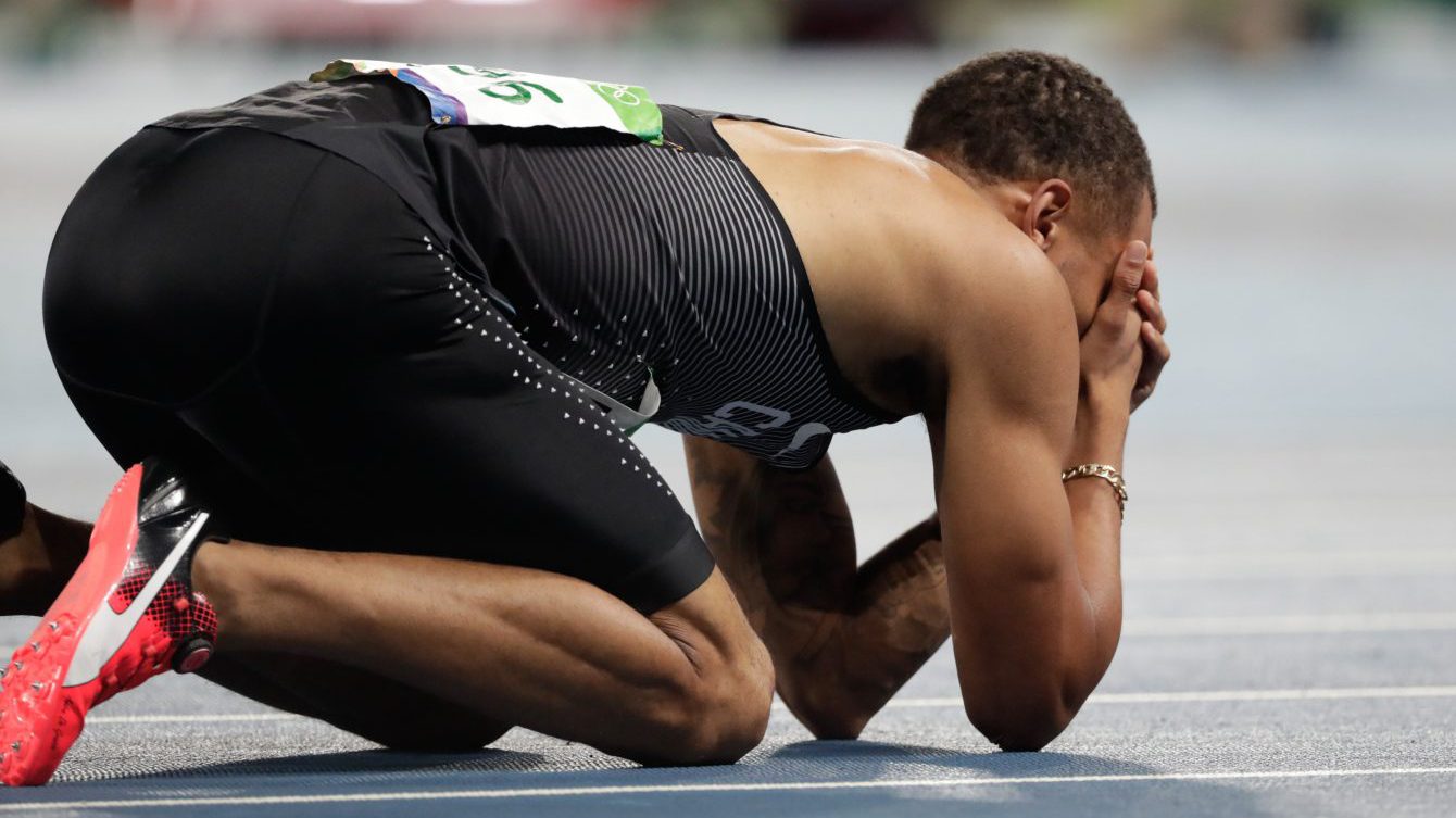 Andre De Grasse reacting to a bronze medal finish in the Rio 2016 100m final. August 14, 2016 (photo/ Jason Ransom)